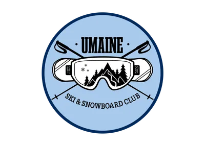 Round sticker with goggles and a snowboard, Est. 2021